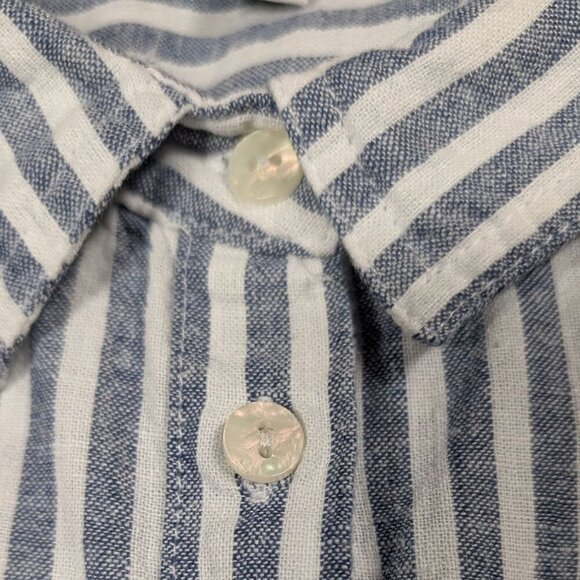 Orvis Linen Blend Womens XL Shirt Blue Striped Coastal Nautical Boat Beach - Picture 7 of 12